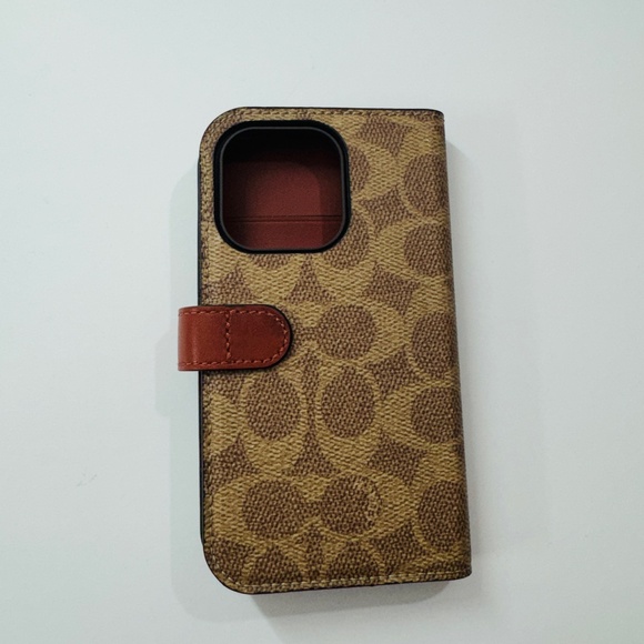 Coach Folio Signature Canvas iPhone 15 Pro Wallet Case Brown Logo Leather - Picture 4 of 4